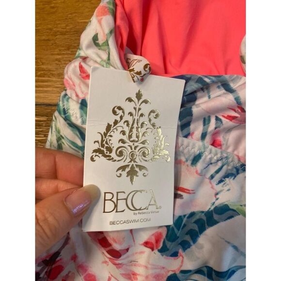 BECCA M/S Tankini Set NWT swimwear White Pink Green Floral Tropical Print Beach - Picture 5 of 12
